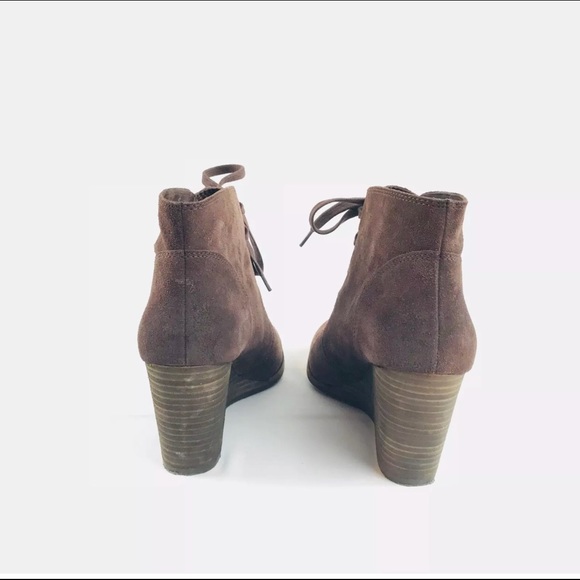 🔴 SOLD Lucky Brand Brown Suede Wedge Ankle Boots - Picture 5 of 7